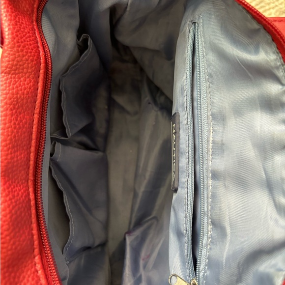 Nautica Red-Burgundy Cabin Fever Med Faux Leather Satchel Silver Tone Hardware - Picture 11 of 15